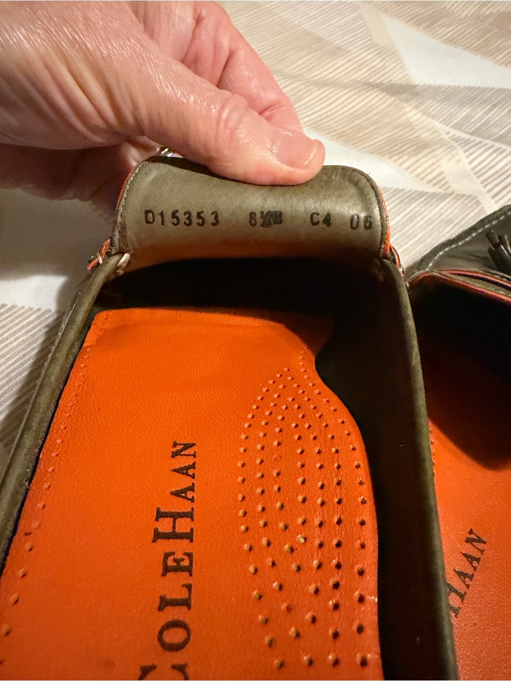Cole Haan Olive Green Leather Tassel Backless Loafers with Brown/Orange Trim - Picture 8 of 8